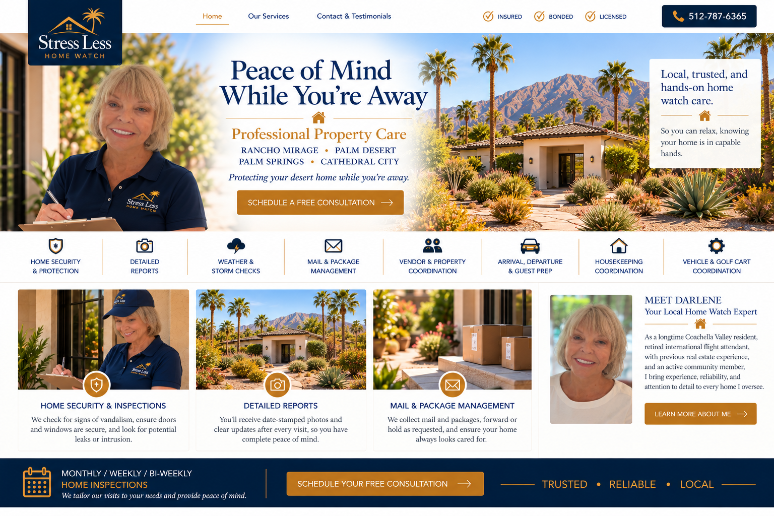 Stress Less Home Watch Service — approved Home page design